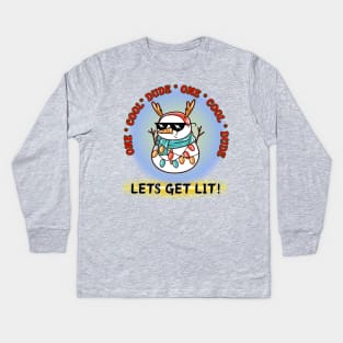 Christmas Holiday cool snowman Lets Get lit! Kids Long Sleeve T-Shirt